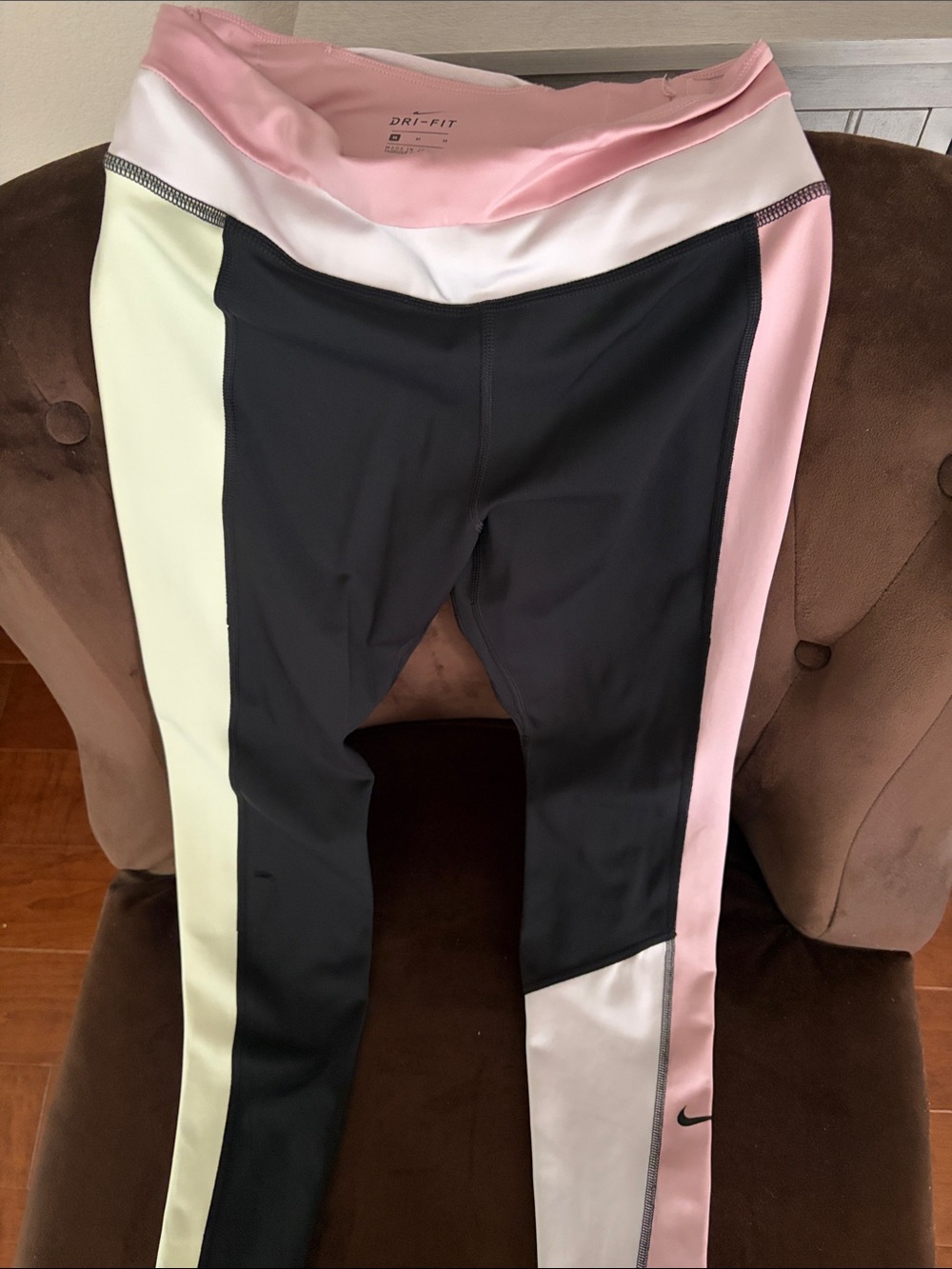 Nike Colorblock Dri-FIT Leggings - Black, Pink, Light Green, Cream
